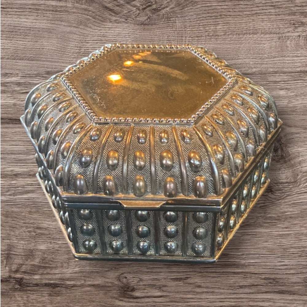 Vintage Hexagonal Metal Jewelry Box